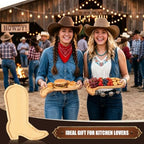 2 Pcs Cowboy Boots Charcuterie Boards Wooden Serving Tray Platters in 11.69x8.82 Inch in Natural, alternate view 6