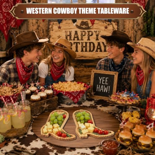 2 Pcs Cowboy Boots Charcuterie Boards Wooden Serving Tray Platters in 11.69x8.82 Inch in Natural, alternate view 7
