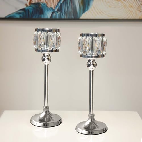 2 Pcs Crystal Bowl Tealight Candelabra Votive Candle Stand, Wedding centerpieces for Tables Crystal Candlestick