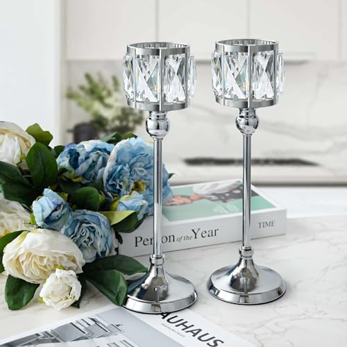 2 Pcs Crystal Bowl Tealight Candelabra Votive Candle Stand, Wedding centerpieces for Tables Crystal Candlestick, alternate