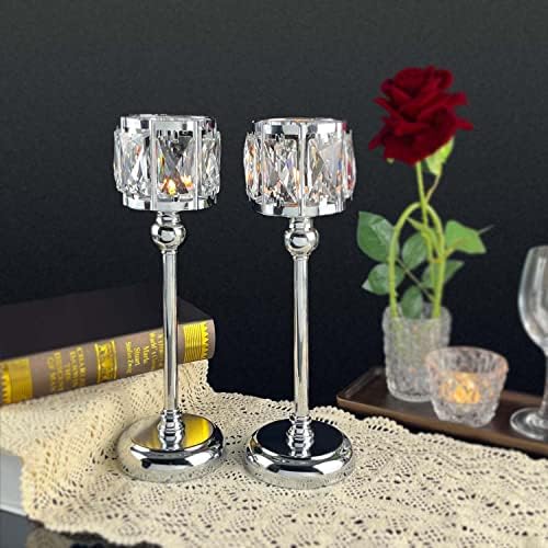 2 Pcs Crystal Bowl Tealight Candelabra Votive Candle Stand, Wedding centerpieces for Tables Crystal Candlestick, alternate