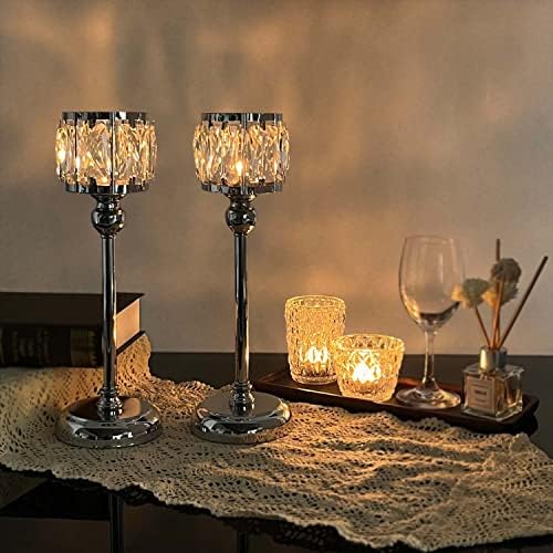 2 Pcs Crystal Bowl Tealight Candelabra Votive Candle Stand, Wedding centerpieces for Tables Crystal Candlestick, alternate