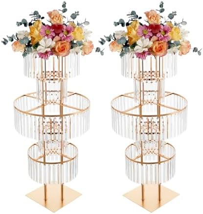 2 PCS Crystal Flower Stand 43" H 5-Tier Wedding Chandelier Centerpiece Gold in Gold