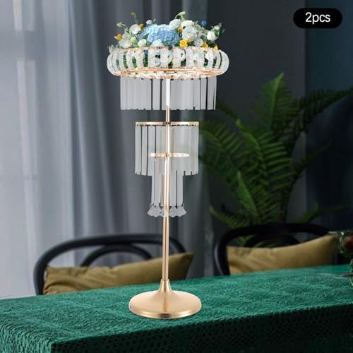 2 Pcs Crystal Flower Stand Wedding Centerpieces for Tables, 32in/82cm Height Flower Arrangement Holders Metal, alternate view