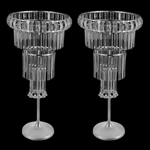 2 Pcs Crystal Flower Stand Wedding Centerpieces for Tables, 32in/82cm Height Flower Arrangement Holders Metal
