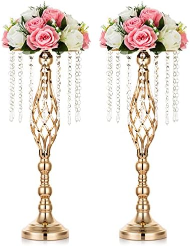 2 Pcs Crystal Flower Stand Wedding Centerpieces for Tables,55cm Tall Elegant Metal Flower Arrangement Stand