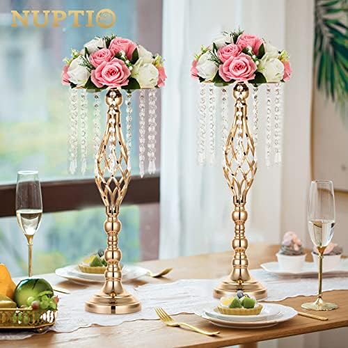 2 Pcs Crystal Flower Stand Wedding Centerpieces for Tables,55cm Tall Elegant Metal Flower Arrangement Stand, alternate view 2