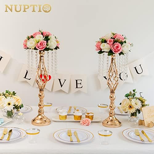 2 Pcs Crystal Flower Stand Wedding Centerpieces for Tables,55cm Tall Elegant Metal Flower Arrangement Stand, alternate view 4