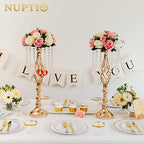 2 Pcs Crystal Flower Stand Wedding Centerpieces for Tables,55cm Tall Elegant Metal Flower Arrangement Stand, alternate view 4