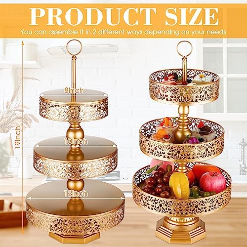 2 Pcs Cupcake 3 Tiered Metal Dessert Stand Round Cupcake Tower Cake Holder Stand Tiered Serving Tray for Wedding, alternate