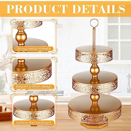 2 Pcs Cupcake 3 Tiered Metal Dessert Stand Round Cupcake Tower Cake Holder Stand Tiered Serving Tray for Wedding, alternate