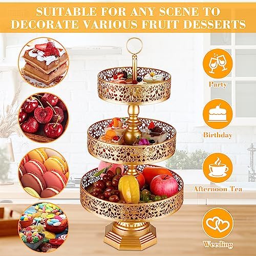 2 Pcs Cupcake 3 Tiered Metal Dessert Stand Round Cupcake Tower Cake Holder Stand Tiered Serving Tray for Wedding, alternate