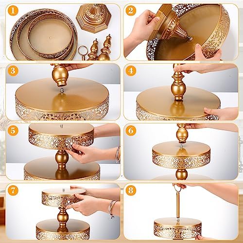 2 Pcs Cupcake 3 Tiered Metal Dessert Stand Round Cupcake Tower Cake Holder Stand Tiered Serving Tray for Wedding, alternate