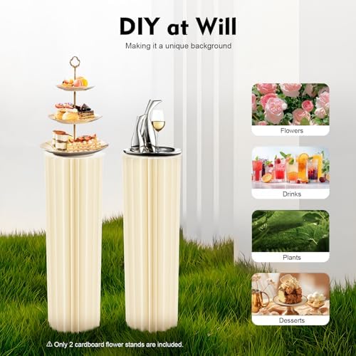 2 Pcs Cylinder Flowers Stands, Foldable Cardboard Centerpiece Display, Paper Pillars Pedestal Stand, White, alternate view 5