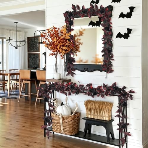 2 Pcs Dark Red Artificial Garland, Roses Flower Garland, alternate view 2