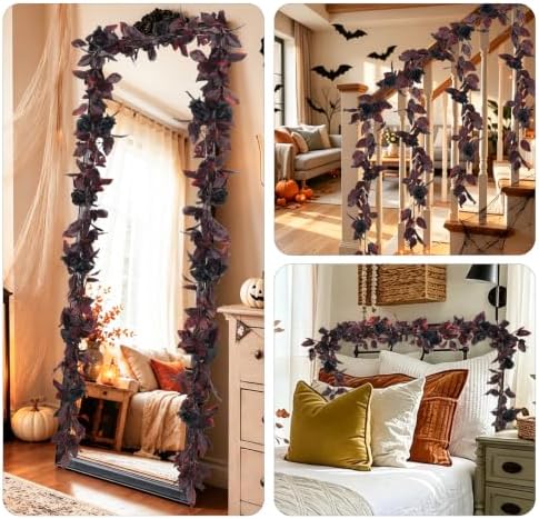 2 Pcs Dark Red Artificial Garland, Roses Flower Garland, alternate view 5