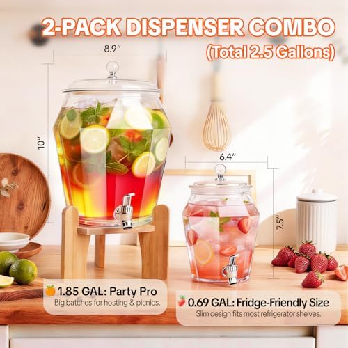 2 PCS Drink Dispenser Set, (1.85 & 0.69 Gal) 2.5 Gallon Capacity, alternate view 3