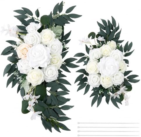 2 PCS Dusty Blue Wedding Arch Flower Swags, 23.6 & 15.7 inch Artificial Floral Decor for Welcome Sign, White
