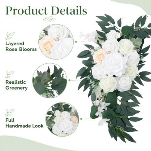 2 PCS Dusty Blue Wedding Arch Flower Swags, 23.6 & 15.7 inch Artificial Floral Decor for Welcome Sign, White, alternate view