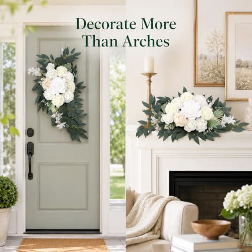 2 PCS Dusty Blue Wedding Arch Flower Swags, 23.6 & 15.7 inch Artificial Floral Decor for Welcome Sign, White, alternate view