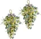 2 Pcs Eucalyptus Leave Swags, Greenery Teardrop Swag with Berries and Bow, 20 Inch Spring Summer Floral Swags