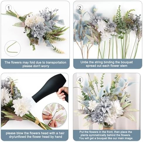 2 Pcs Fake Artificial Flowers Bouquet for Decoration, Silk Flower Arrangements Faux Flowers Plant Wedding Bride, alternate