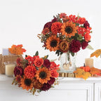 2 Pcs Fall Artificial Sunflower Peony Bouquet, Burnt Orange Burgundy Silk Faux Flower, Autumn Faux Floral, alternate view 5