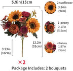 2 Pcs Fall Artificial Sunflower Peony Bouquet, Yellow Burgundy Silk Faux Flower, Autumn Faux Floral Arrangements, alternate
