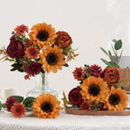 2 Pcs Fall Artificial Sunflower Peony Bouquet, Yellow Burgundy Silk Faux Flower, Autumn Faux Floral Arrangements, alternate