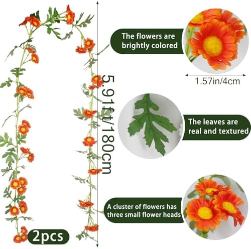 2 Pcs Fall Flower Garland Artificial Daisy Flower Garlands for Decoration, alternate view 3