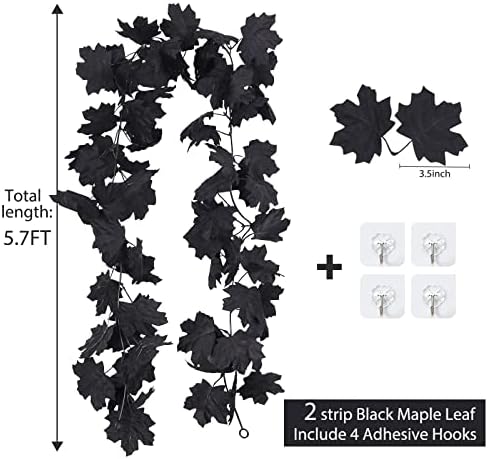 2 Pcs Fall Maple Leaf Garland Hanging Black Decor Fall Leaves Vines in Black, alternate view 2