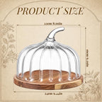 2 Pcs Fall Pumpkin Cake Stand with Glass Dome, 9.45 Inch Wood Base in clear, alternate view 2