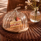 2 Pcs Fall Pumpkin Cake Stand with Glass Dome, 9.45 Inch Wood Base in clear, alternate view 4