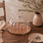 2 Pcs Fall Pumpkin Cake Stand with Glass Dome, 9.45 Inch Wood Base in clear, alternate view 5