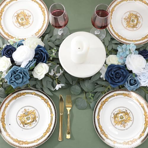 2 Pcs Fall Wedding Arch Flower Artificial Faux Floral Swag, Blue in Blue, alternate view 2