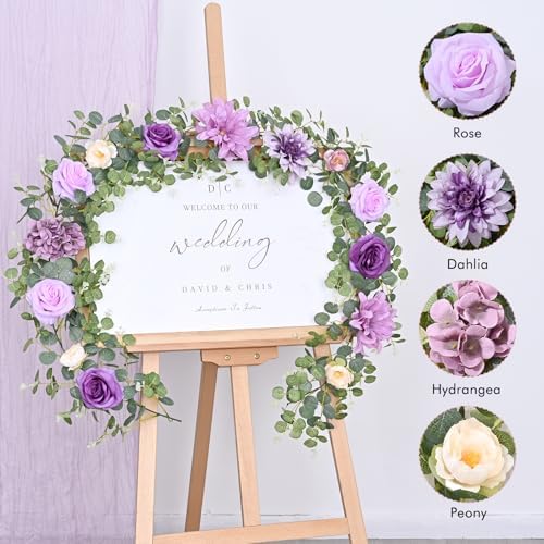 2 Pcs Flower Garland, 6Ft Eucalyptus Garland with Flowers, Rose Floral Vines for Wedding Reception Table Mantle, alternate