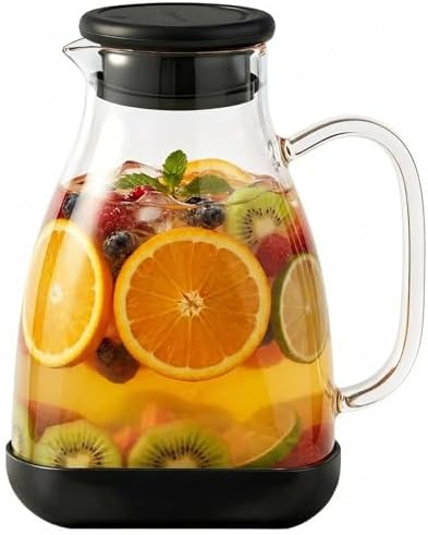 2 pcs Glass Pitcher with Lid, 68oz Borosilicate Water Jug in Black