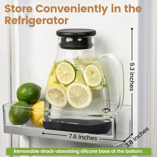 2 pcs Glass Pitcher with Lid, 68oz Borosilicate Water Jug in Black, alternate view 2
