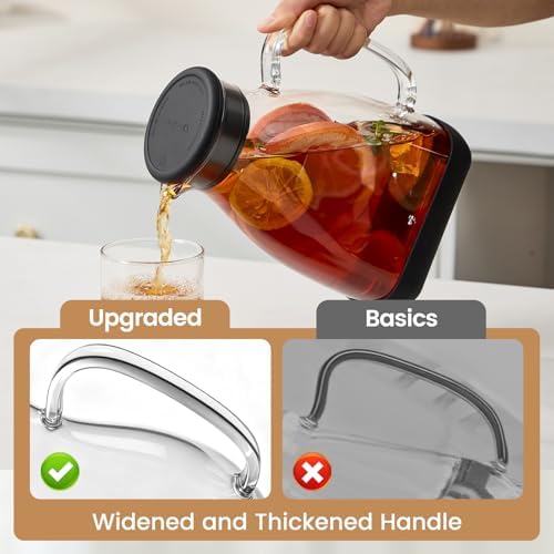 2 pcs Glass Pitcher with Lid, 68oz Borosilicate Water Jug in Black, alternate view 3