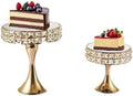 2 Pcs Gold 8/10 Inch Crystal Cake Stand Set Round Cake Stand with Crystal Bling Pendants Dessert Table Display