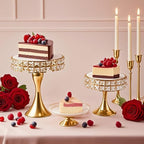 2 Pcs Gold 8/10 Inch Crystal Cake Stand Set Round Cake Stand with Crystal Bling Pendants Dessert Table Display, alternate