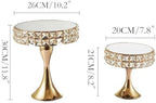 2 Pcs Gold 8/10 Inch Crystal Cake Stand Set Round Cake Stand with Crystal Bling Pendants Dessert Table Display, alternate