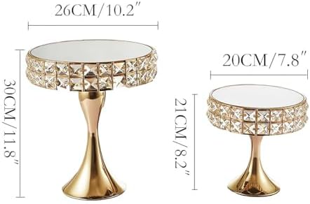 2 Pcs Gold 8/10 Inch Crystal Cake Stand Set Round Cake Stand with Crystal Bling Pendants Dessert Table Display, alternate