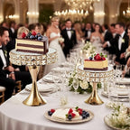 2 Pcs Gold 8/10 Inch Crystal Cake Stand Set Round Cake Stand with Crystal Bling Pendants Dessert Table Display, alternate