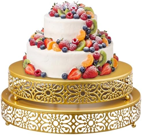 2 Pcs Gold Metal Cake Stand, 14" 16" Large Round Cupcake Stand in Gold