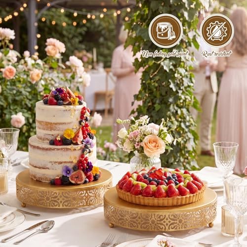 2 Pcs Gold Metal Cake Stand, 14" 16" Large Round Cupcake Stand in Gold, alternate view 2