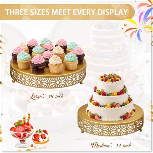 2 Pcs Gold Metal Cake Stand, 14" 16" Large Round Cupcake Stand in Gold, alternate view 3