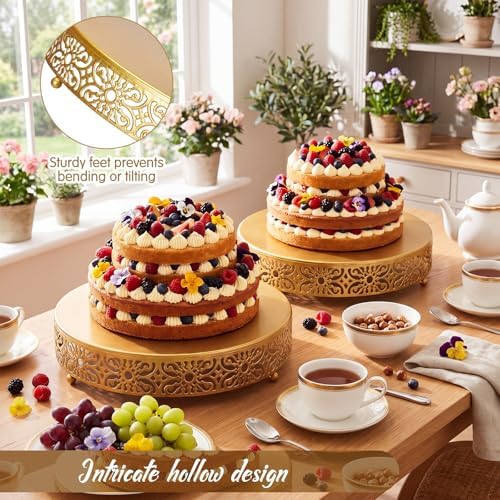 2 Pcs Gold Metal Cake Stand, 14" 16" Large Round Cupcake Stand in Gold, alternate view 4