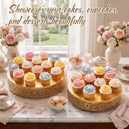 2 Pcs Gold Metal Cake Stand, 14" 16" Large Round Cupcake Stand in Gold, alternate view 5