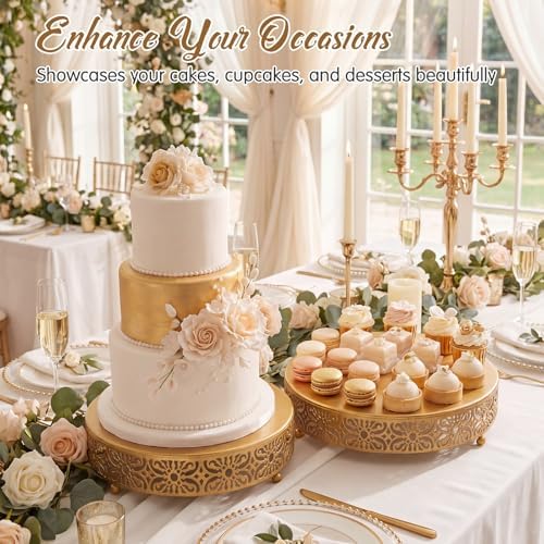 2 Pcs Gold Metal Cake Stand, 14" 16" Large Round Cupcake Stand in Gold, alternate view 6